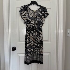 Live and Let Live Black and White Sheath Butterfly Midi Dress size L